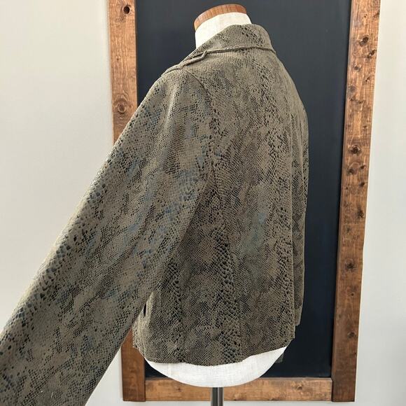 Skies Are Blue Snakeskin Moto Jacket M Olive Cropped Vegan Suede Indie Sleaze - Picture 10 of 16